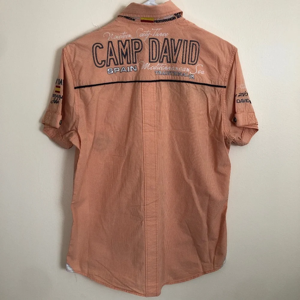Camp David Muscle fit button down pin stripe orange shirt size small - Picture 4 of 7